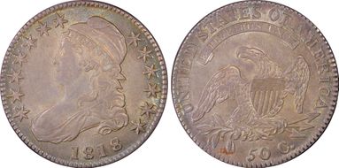 1818 50C O-108, Pincher 8s AU58