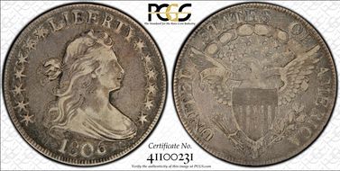 1806 50C O-123 Pointed 6, Stem VF30