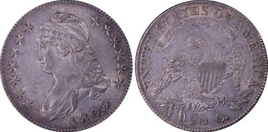 1809 50C O-109a, III Edge AU53