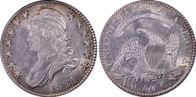 1821 50C O-101a AU58