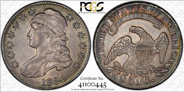 1834 50C O-101, Lg Date, Lg Letters AU50