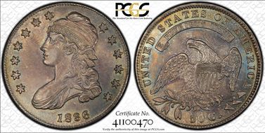 1836 50C O-106, Beaded Reverse AU58