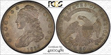 1836 50C O-118 Bar Dot, Lettered Edge AU55