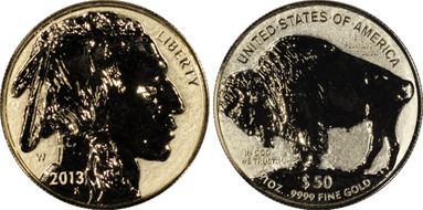 2013-W $50 American Buffalo Rev PR First Strike .9999 Fine Gold 100th Anniversary PR69