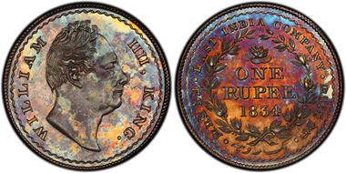1834(C) P Rupee Pattern SW-1.28 Pr.175 Restrike, Medal Die Axis PR65