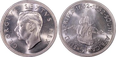 1952 5 Shil 300th Ann. of Capetown KM-41  Ag PR68