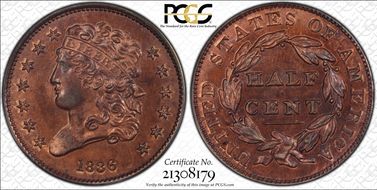 1836 1/2C Original PR63RB