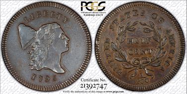 1795 1/2C C-1, Lettered Edge AU55BN