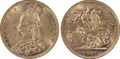 1887-M Sov S-3867B DISH M8 2nd Obv Angled J MS61