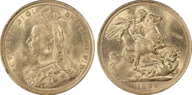 1888-S Sov S-3868A DISH S7 1st Obv. Hooked J, Small Spread JEB MS62