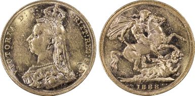 1888-M Sov S-3867A 1st Obverse Angled J AU58