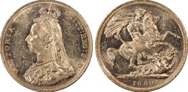 1889-M Sov S-3867A DISH M11 1st Obv. Angled J MS62