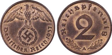 1937-A 2 Pfg J-362 MS64RB