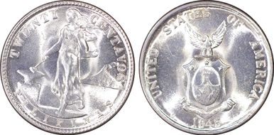 1945-D 20C KM-182  Ag MS65