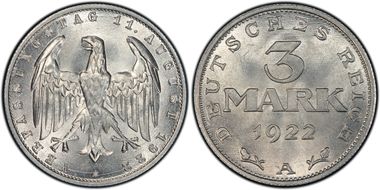 1922-A 3 Mk Constitution J-303 MS66