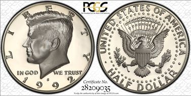 1992-S 50C Silver PR70DCAM