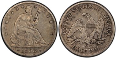 1853-O 50C Arrows and Rays VF35