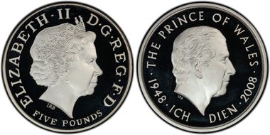 2008 £5 S-L19 Charles 60th Birthday  Ag Piedfort PR69DCAM