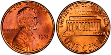 1982 1C Bronze, Small Date MS67+ RD