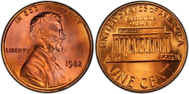 1982 1C Bronze, Small Date MS67+ RD