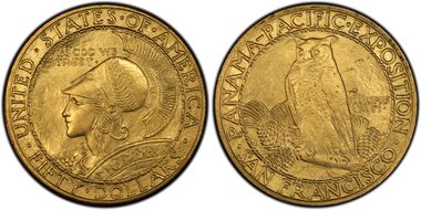 1915-S $50 Panama-Pacific, Round MS64+