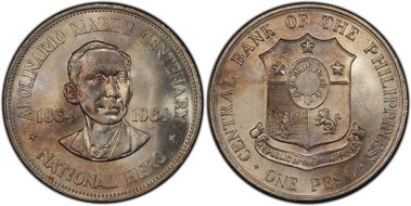 1964 Peso Apolinario Mabini KM-194  Ag MS65