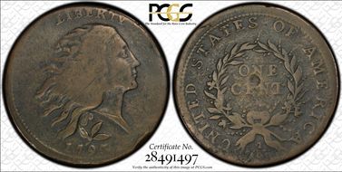 1793 1C Wreath, Vine and Bars VG10BN