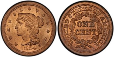 1854 1C Newcomb 10 MS66RB