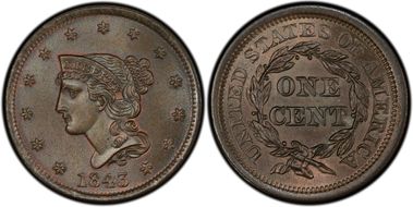 1843 1C N-4, Petite Head, Lg Lt MS66BN