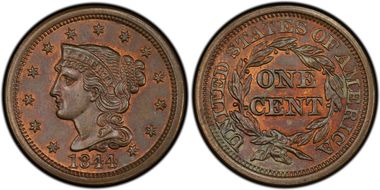 1844 1C Newcomb 5 MS64BN