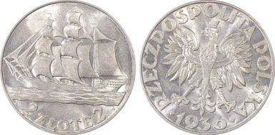 1936(w) 2 Zl Gdynia Seaport KM-30  Ag MS63