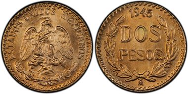 1945-Mo 2 Peso KM-461  Au MS66