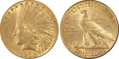 1908-D $10 Motto MS61