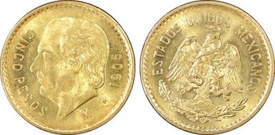 1906-M 5 Peso KM-464  Au MS64