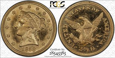 1858 $2.50 MS63