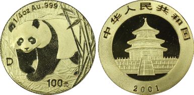 2001-D 100 Yn Panda Gold MS69