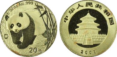 2001-D 20 Yn Panda Gold MS69