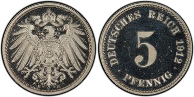 1912-E 5 Pfg J-12 PR65DCAM