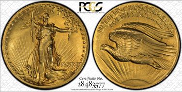 1907 $20 High Relief, Flat Edge AU58