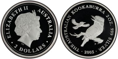 2003-P $2 Kookaburra 2oz Ag PR69DCAM