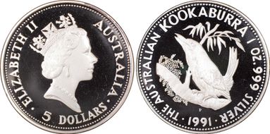1991-P $5 Kookaburra-Facing Left PR69DCAM
