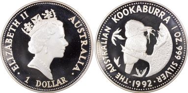 1992-P $1 Kookaburra Ag PR69DCAM