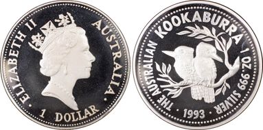 1993-P $1 Kookaburra Ag PR69DCAM