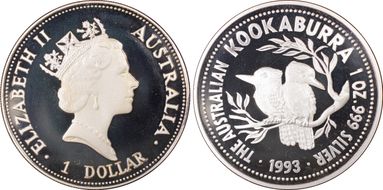 1993-P $1 Kookaburra Ag PR69DCAM
