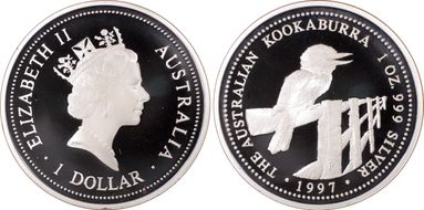 1997-P $1 Kookaburra Ag PR69DCAM