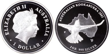 2001-P $1 Kookaburra Ag PR69DCAM