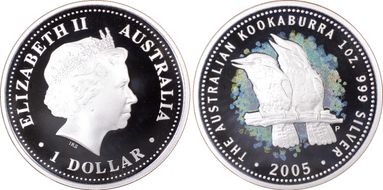 2005-P $1 Kookaburra Ag Colorized PR70DCAM