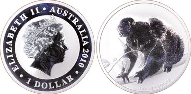 2010-P $1 Koala Ag MS70