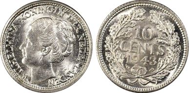 1943-P 10C Acorn privy mark KM-163  Ag MS65