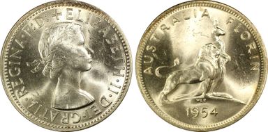 1954(m) Florin Royal Visit KM-55  Ag MS63